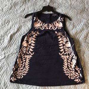 Lucky brand top. Navy and off white embroidery.